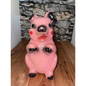 9"Vintage Chalkware Carnival Prize Piggy Bank Pig Figurine 30s to 60's RARE FIND